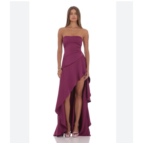 LUCY IN THE SKY Dresses & Skirts - Lucy In The Sky Satin High Low Maxi Dress Womens Medium Purple Strapless Gown